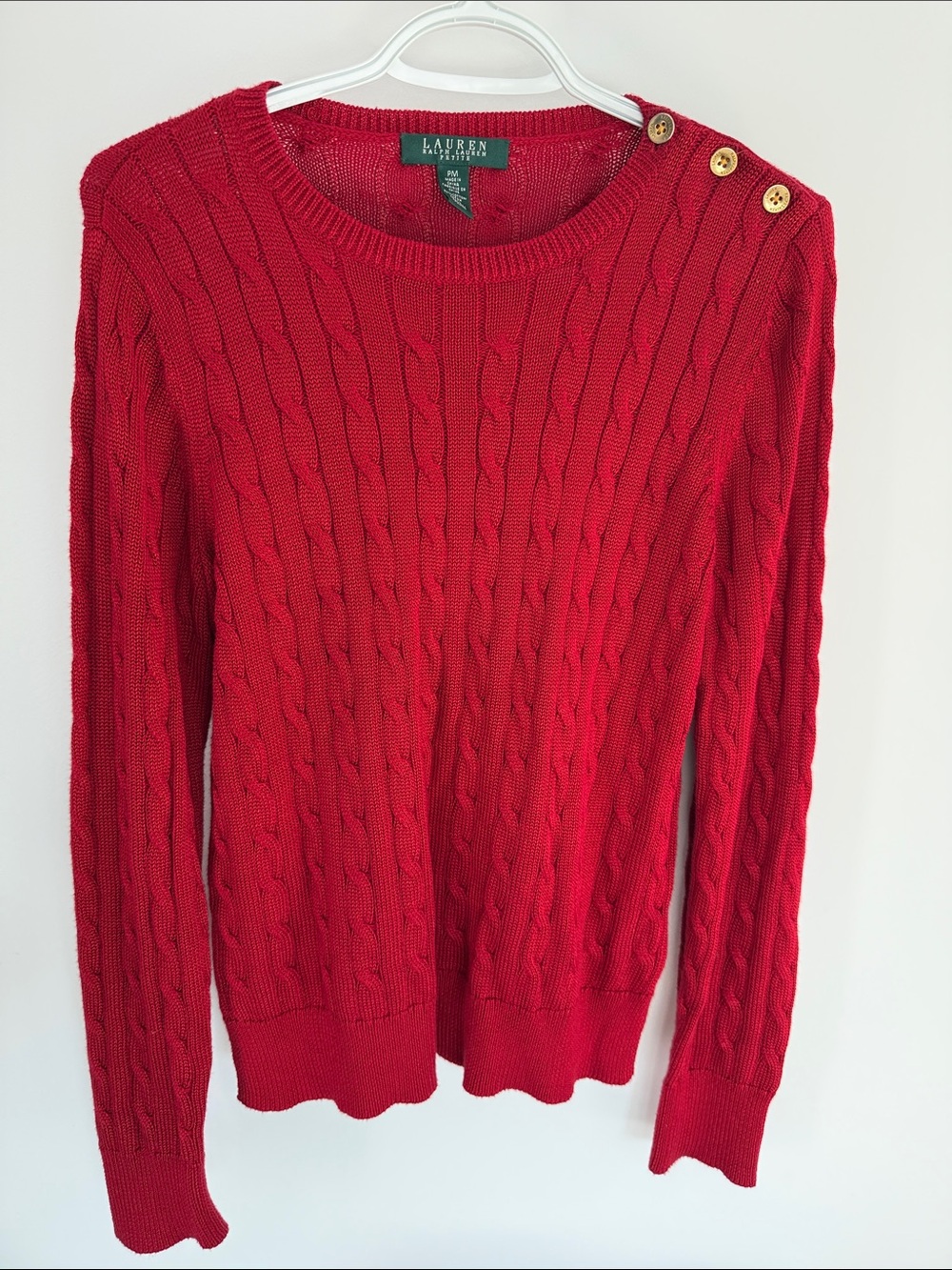 Lauren Ralph Lauren Red Cable Knit Sweater (Size Petite Medium / PM)